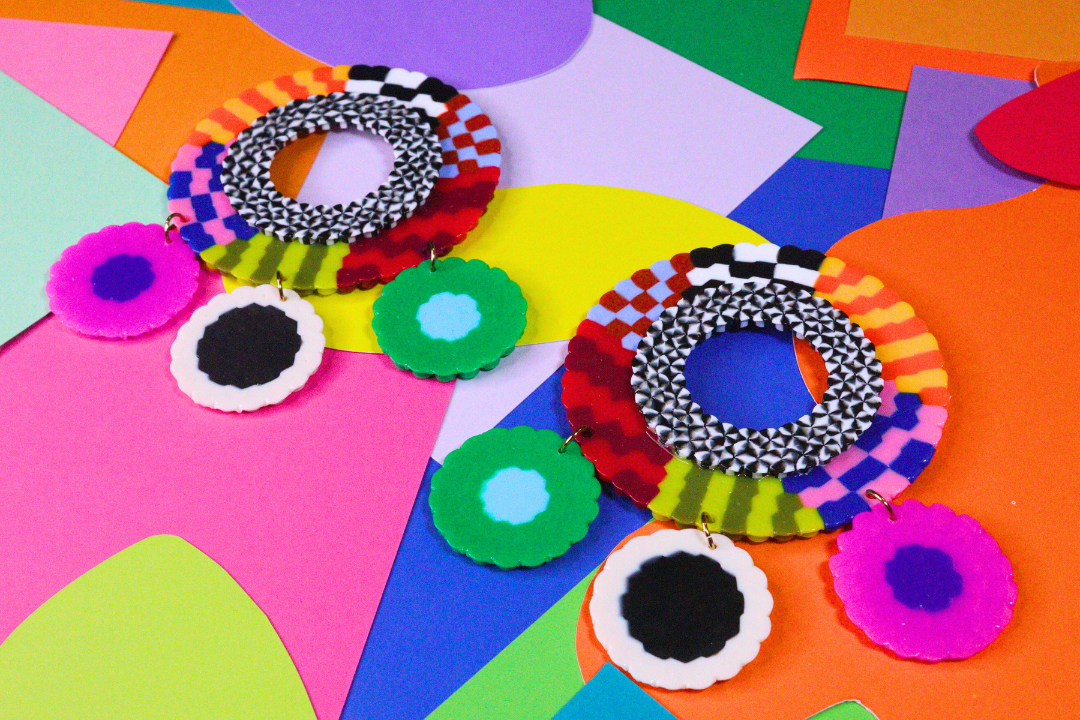 Multi-Colored Double Circle Statement Earrings
