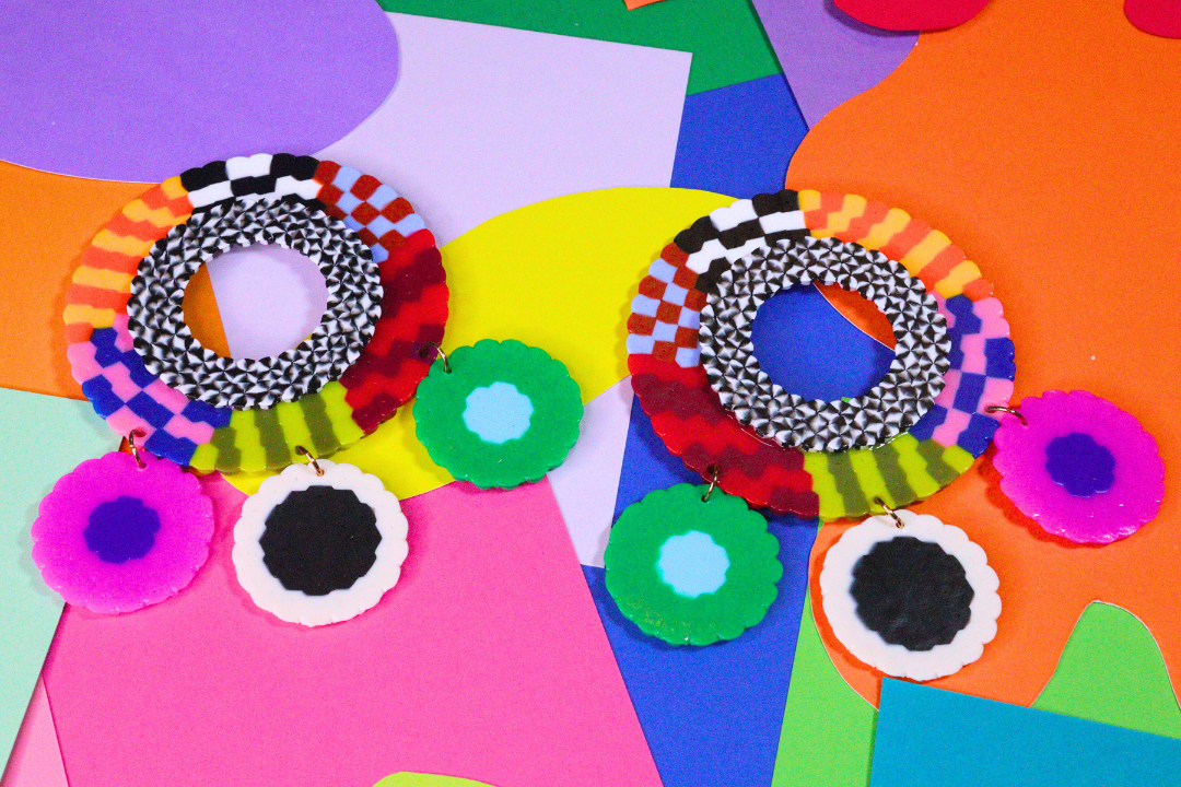 Multi-Colored Double Circle Statement Earrings