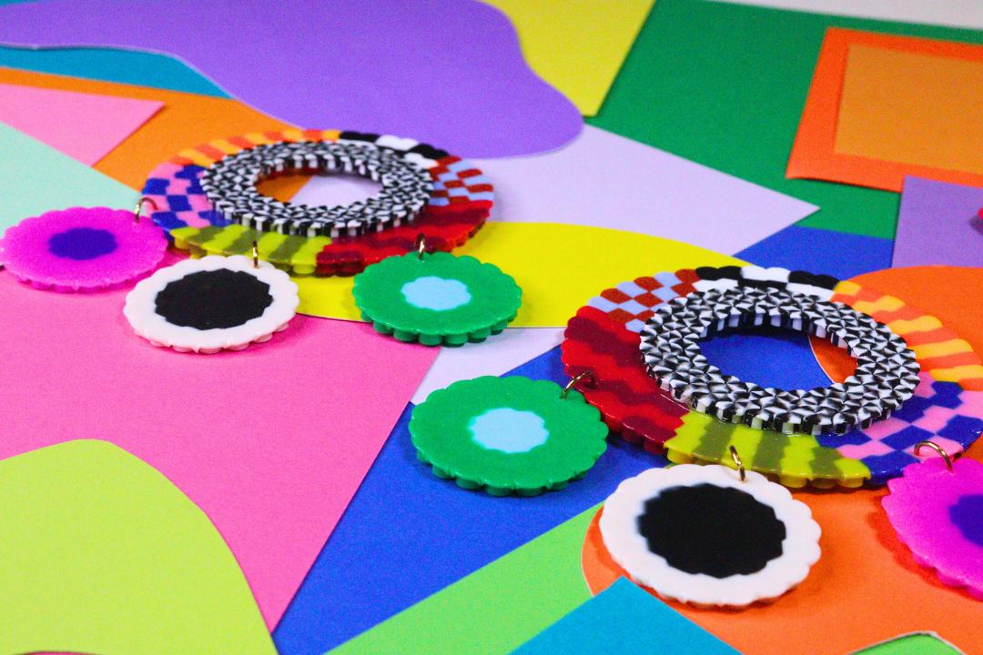 Multi-Colored Double Circle Statement Earrings
