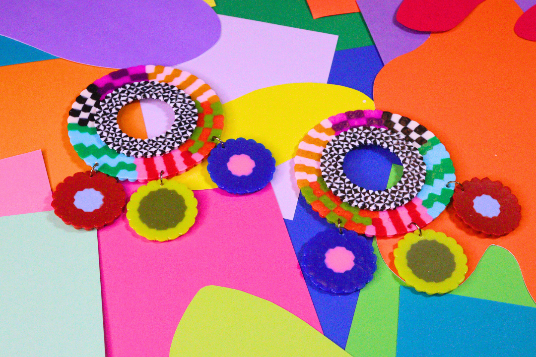Multi-Colored Double Circle Statement Earrings II