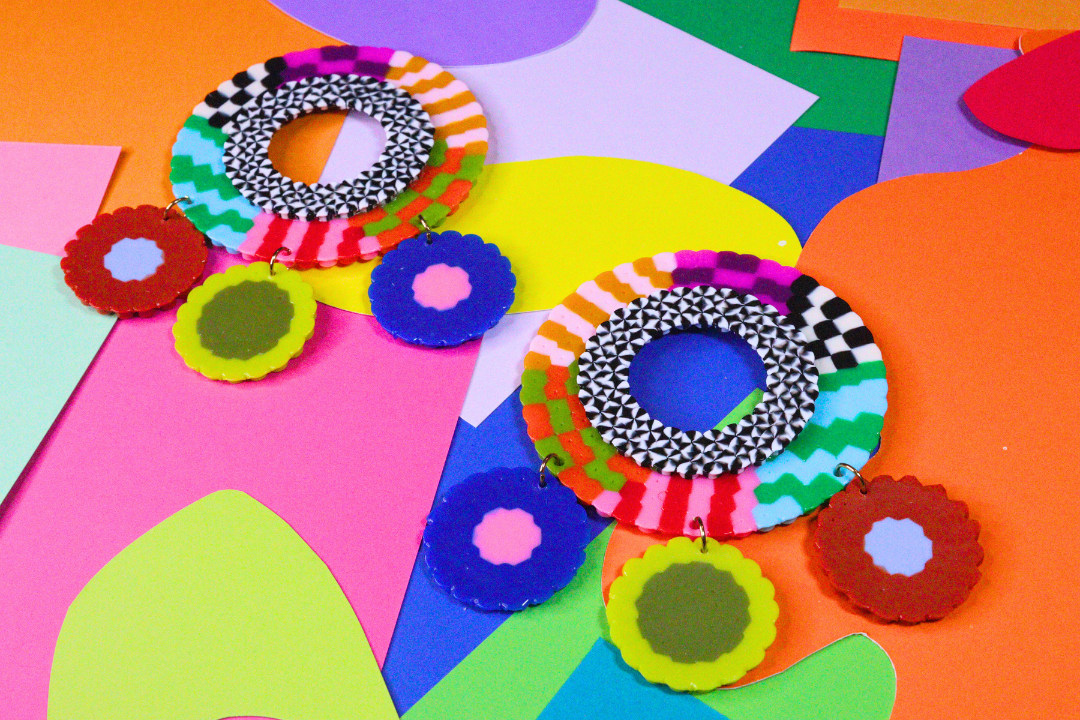 Multi-Colored Double Circle Statement Earrings II