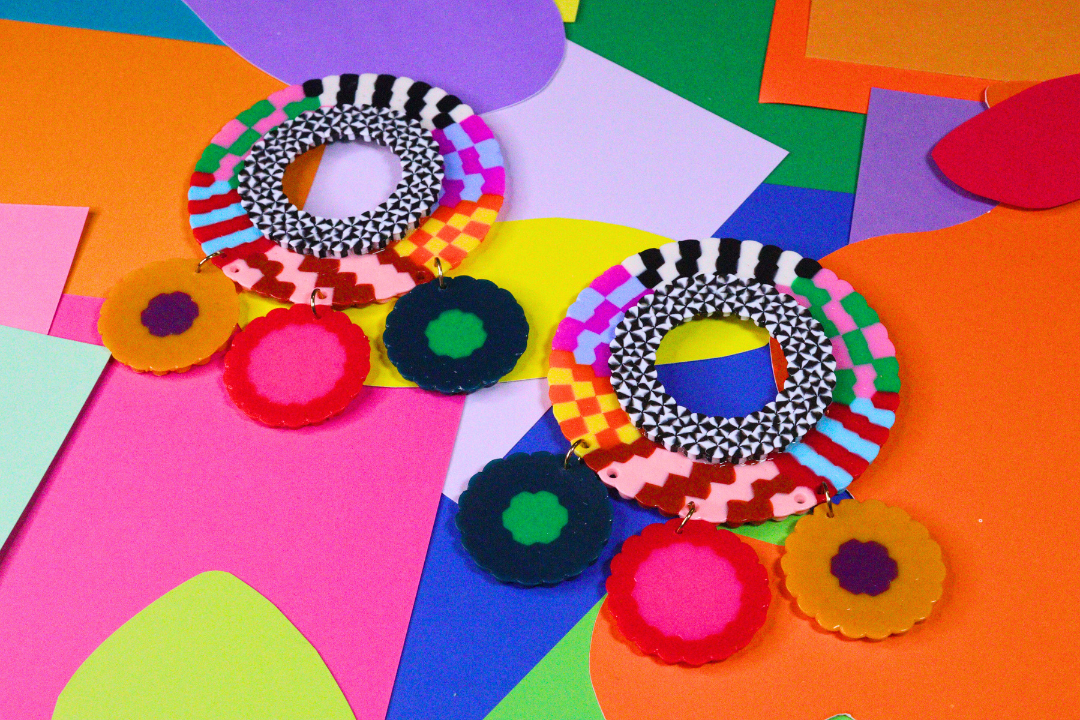 Multi-Colored Double Circle Statement Earrings III